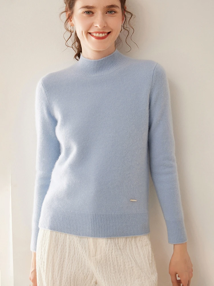 Zhenkang Saini Thickened a-Gauge Baby00% Pure Cashmere Sweater Women Half-high Collar Loose Knitted Bottoming Shirt |