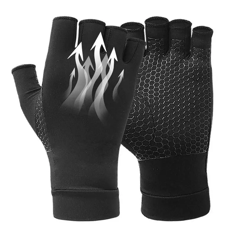 

Compression Gloves Half Finger Copper Hand Gloves With Non-slip Honeycomb Palm Hand Support Wrist Brace Gloves High-elastic Soft