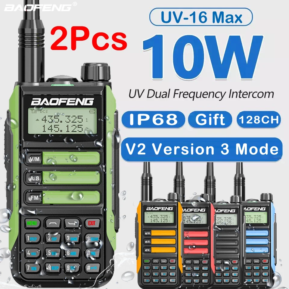 2Pcs Baofeng UV16 Max Walkie Talkie 10W V2 version VHF UHF Dual Band Two Way CB Ham Radio UV16 Portable Radio Transceiver UV10R
