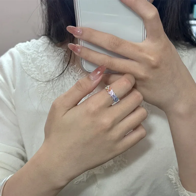 Японский оригинальный ювелирный набор MDL Moissanite кольцо с радугой и цирконием