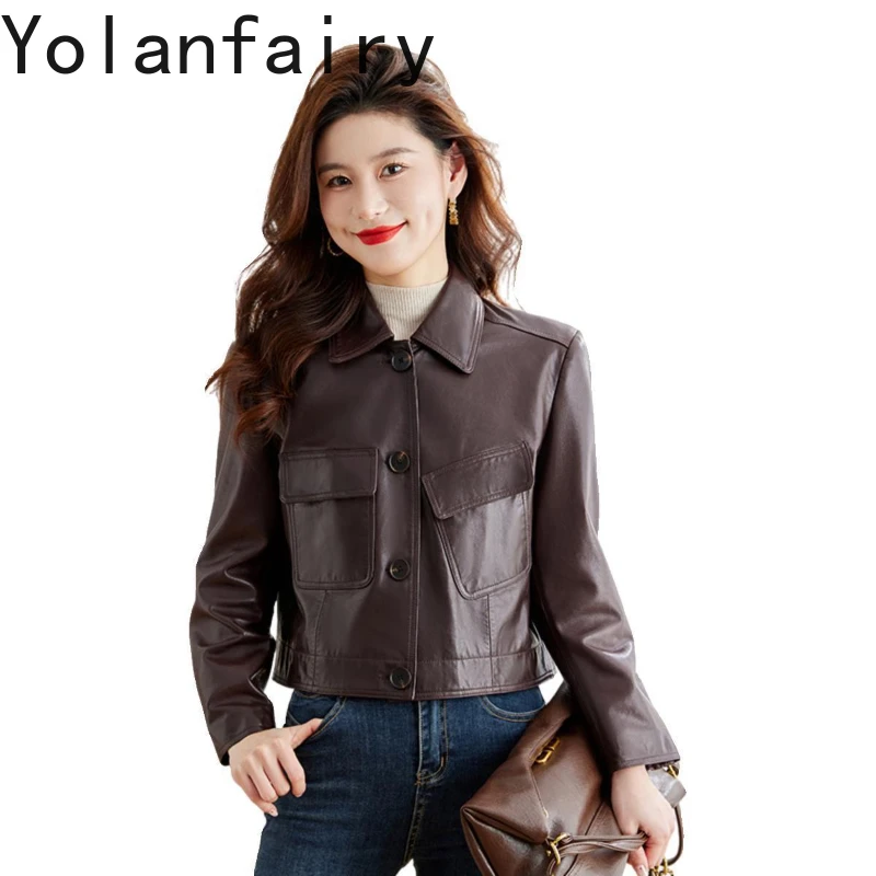 Высококачественная Женская куртка YOLANFAIRY из натуральной овечьей кожи новинка
