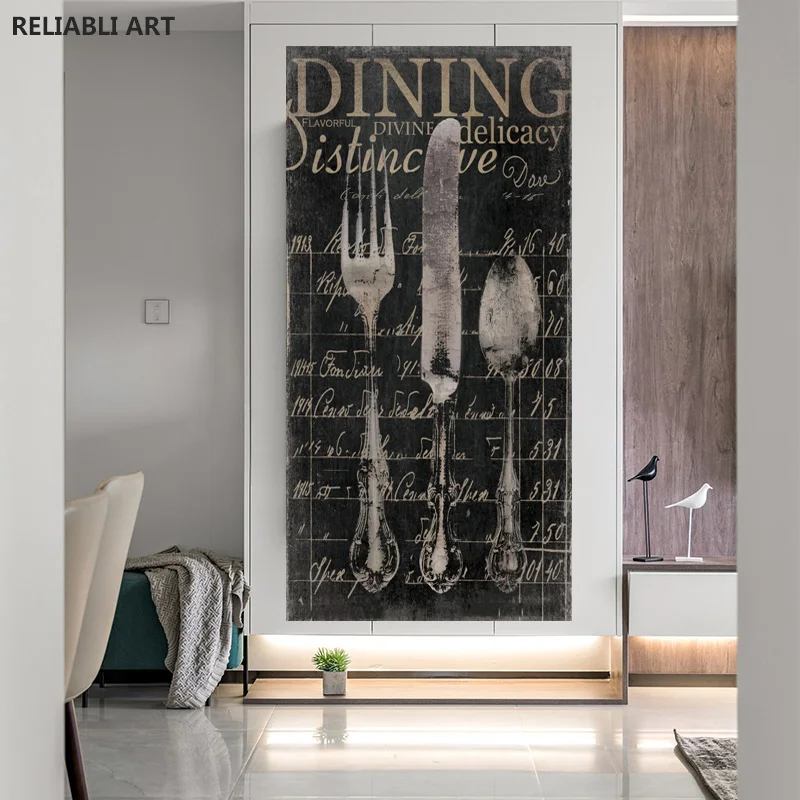 Винтажные постеры с изображением ножей и вилок на холсте настенные картины