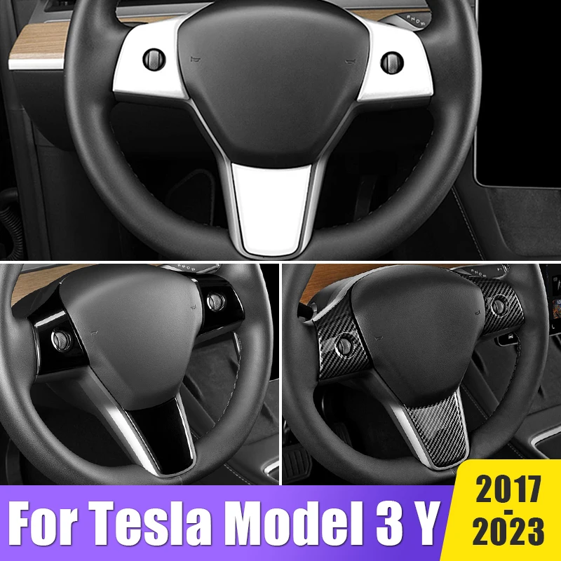 

For Tesla Model 3 Y 2017 2018 2019 2020 2021 2022 2023 Carbon Fiber Car Steering Wheel Button Cover Trim Stickers Accessories
