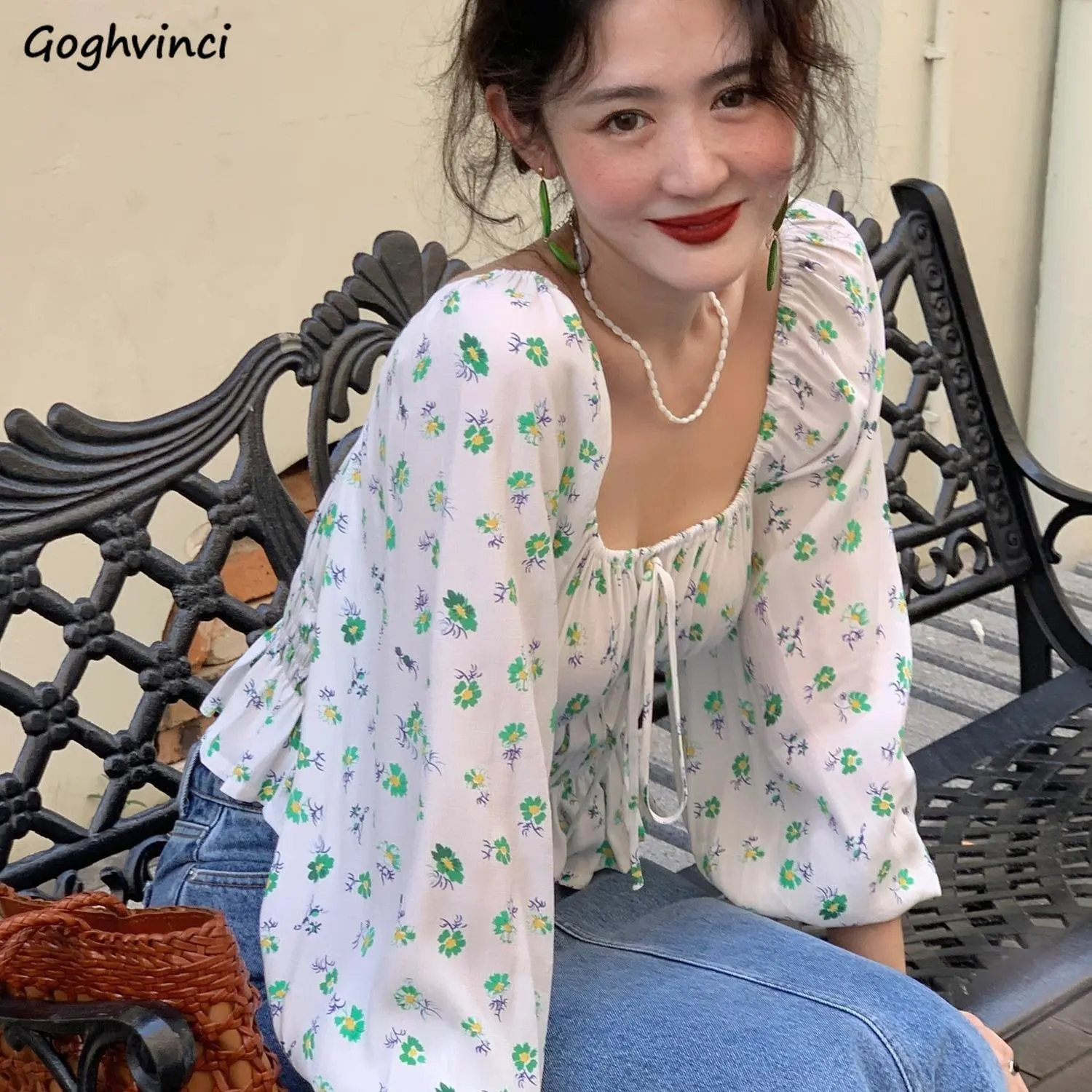 

Элегантная женская блуза с квадратным воротником, Нежный рукав-фонарик, винтажная универсальная укороченная Милая офисная Дамская популярная во французском стиле