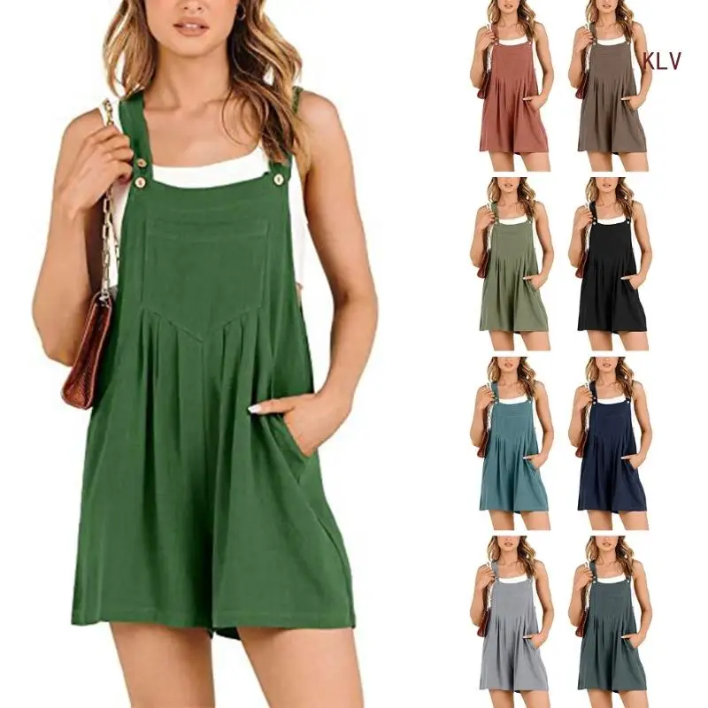 Повседневный комбинезон без рукавов с карманами, женские летние Свободные Комбинезоны для подростков, модная женская Приморская одежда для поездок