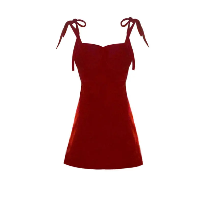 

Mini Dress for Women Summer Lace-up Sexy Bodycon Evening Party Birthday Dress Korean Red Chic Elegant Casual Vestido De Mujer