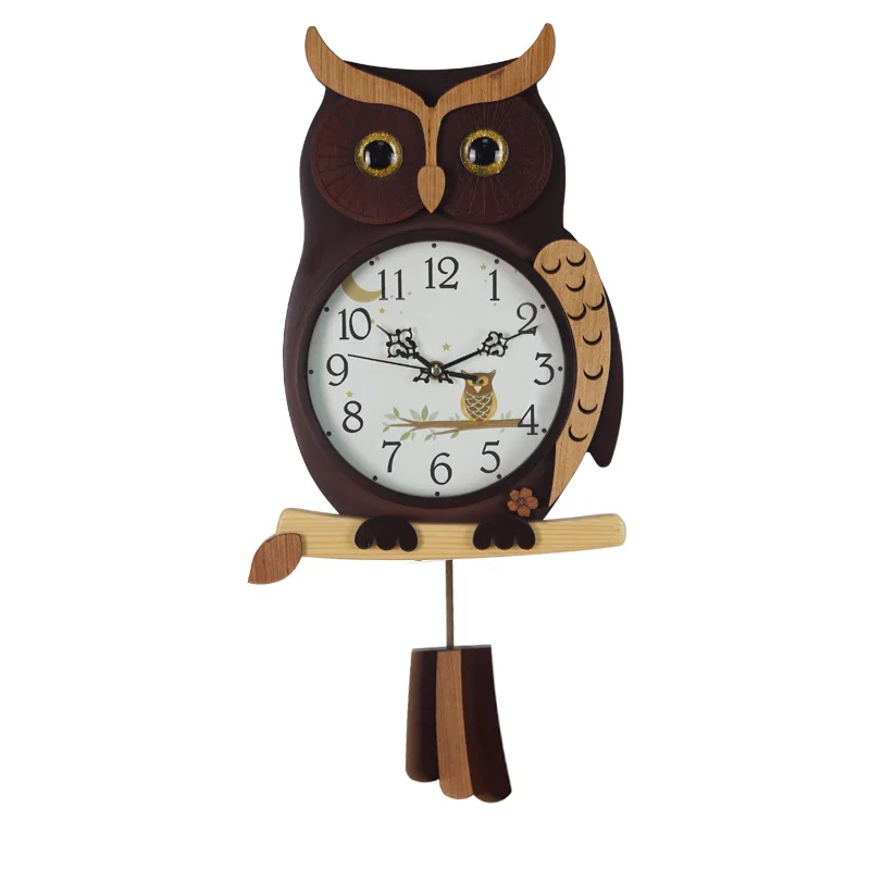 

Owl Wooden Quartz Wall Clock Nordic Art Creative Household Living Room Decoration Silent Pointer Clock Wall Clock Modern Design