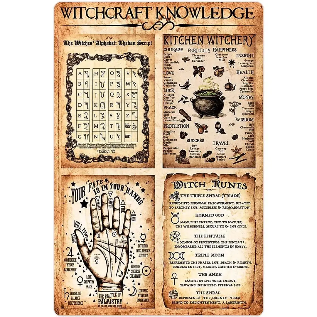 

Witchcraft Knowledge Poster Witch Metal Tin Signage Cafe Wall Art Decoration Bedroom Club Plaque Room Decor Home Decor
