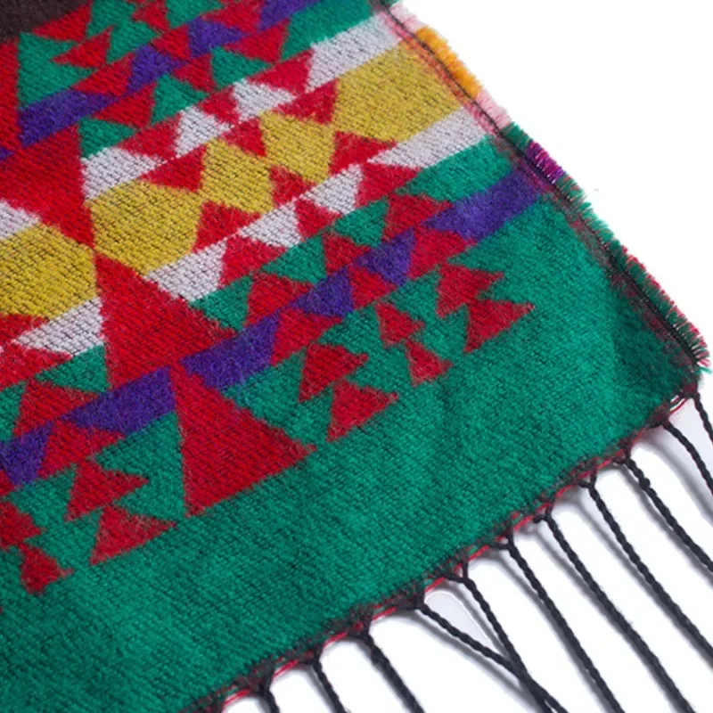 Женское пончо с капюшоном накидка-плащ бахромой женский свитер в богемном стиле