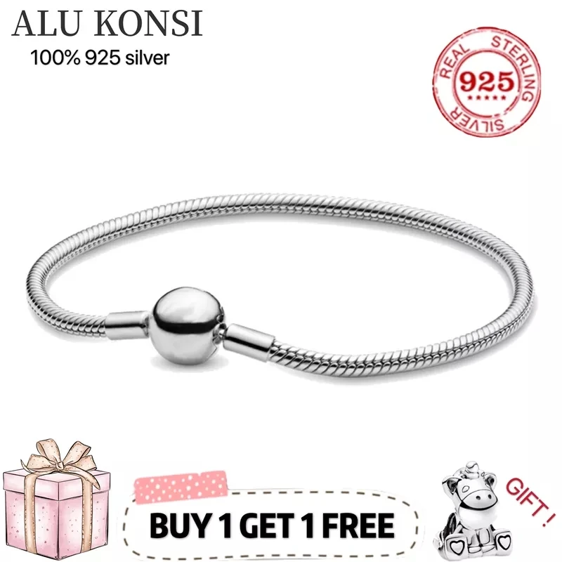 

Hot Sale 100% Real 925 Sterling Silver pan Bracelet for Women Fit Original Design snake Charms Bangle DIY high quality Jewelry