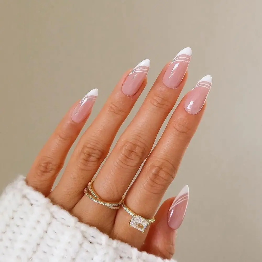 

Press On Nails Artificial Full Cover Manicure Tool French Stiletto Fake Nails Wearable Almond False Nails Nail Tips