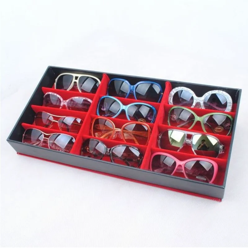 Portable Leather Glasses Box Travel Sunglasses Organizer 12 slot Eyewear Holder Storage Case Display Collection Glasses Jewelry