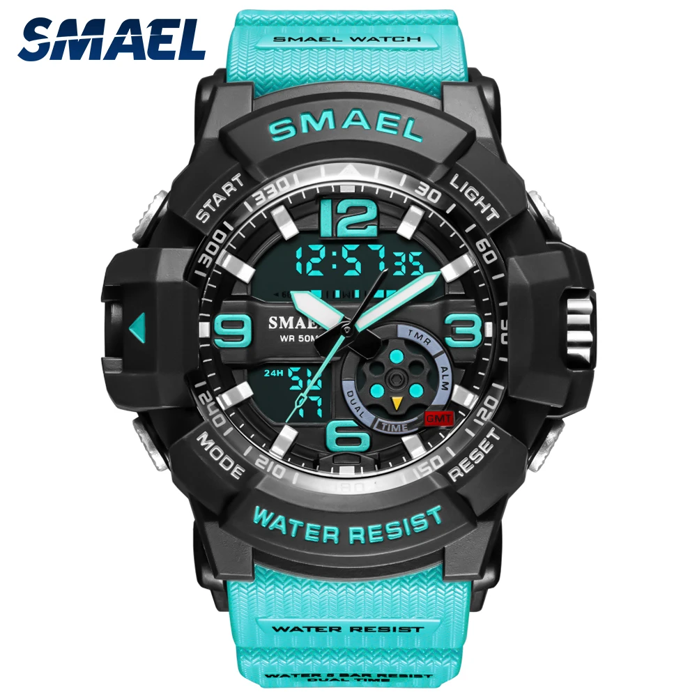 

Часы SMAEL мужские наручные цифровые, брендовые Роскошные Электронные с двойным часовым поясом, водонепроницаемость 50 м, 8036
