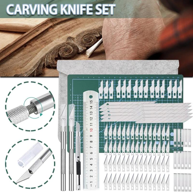 

106PCS Metal Knife Carving Craft Tool Blades Kit Medical Practicing Scrapbook Stencil Art DIY Repair Hand Tools Engraving Pen