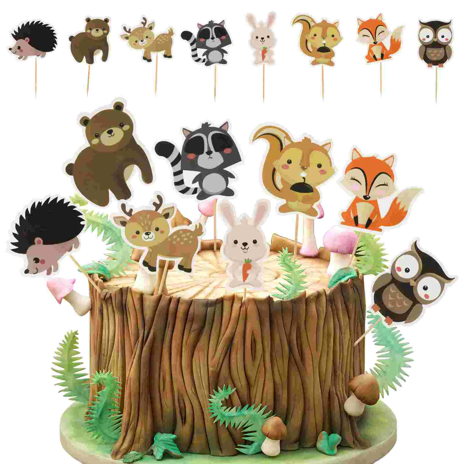 

24pcs Cake Woodland Animal Toppers Cupcake Picks Decorations Dessert Toppers Birthday Cake Ornaments