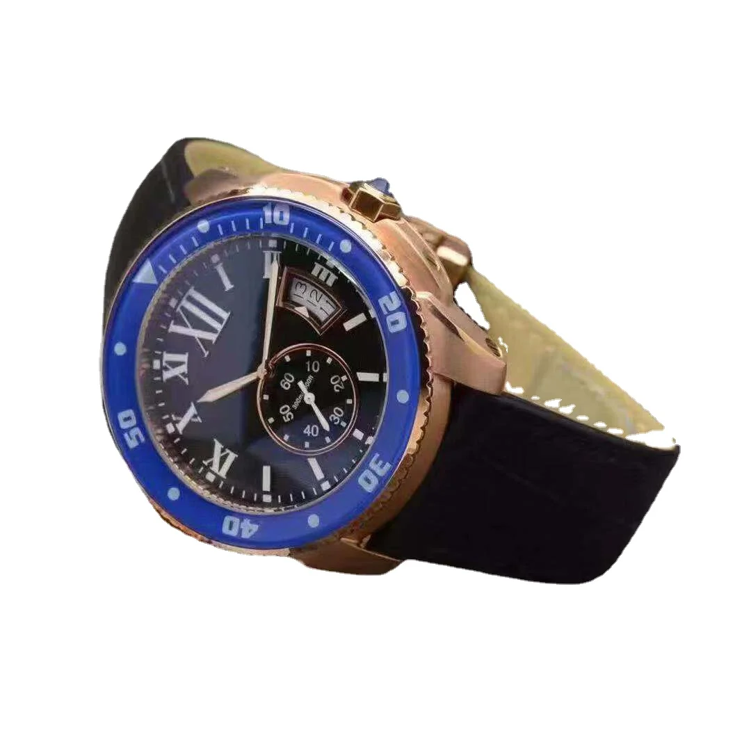 

mens quartz chronograph watch black leather ceramic Rose Gold