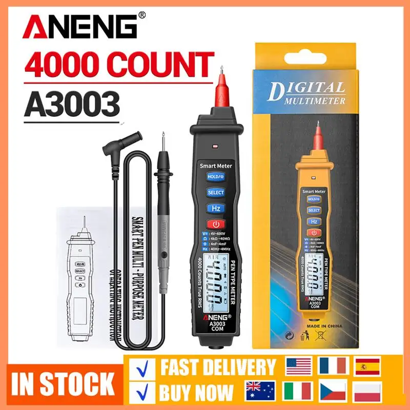 

ANENG A3003 Digital Multimeter Pen Meter With Non Contact AC/DC Voltage Resistance Capacitance Hz 4000 Counts Tester Tool Black