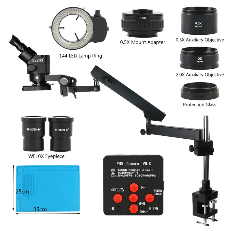 3,5-90X Drehen Universal Gelenk Arm Trinocular Stereo Continus Zoom Mikroskop 48MP 2K USB HDMI Kamera Für Telefon löten
