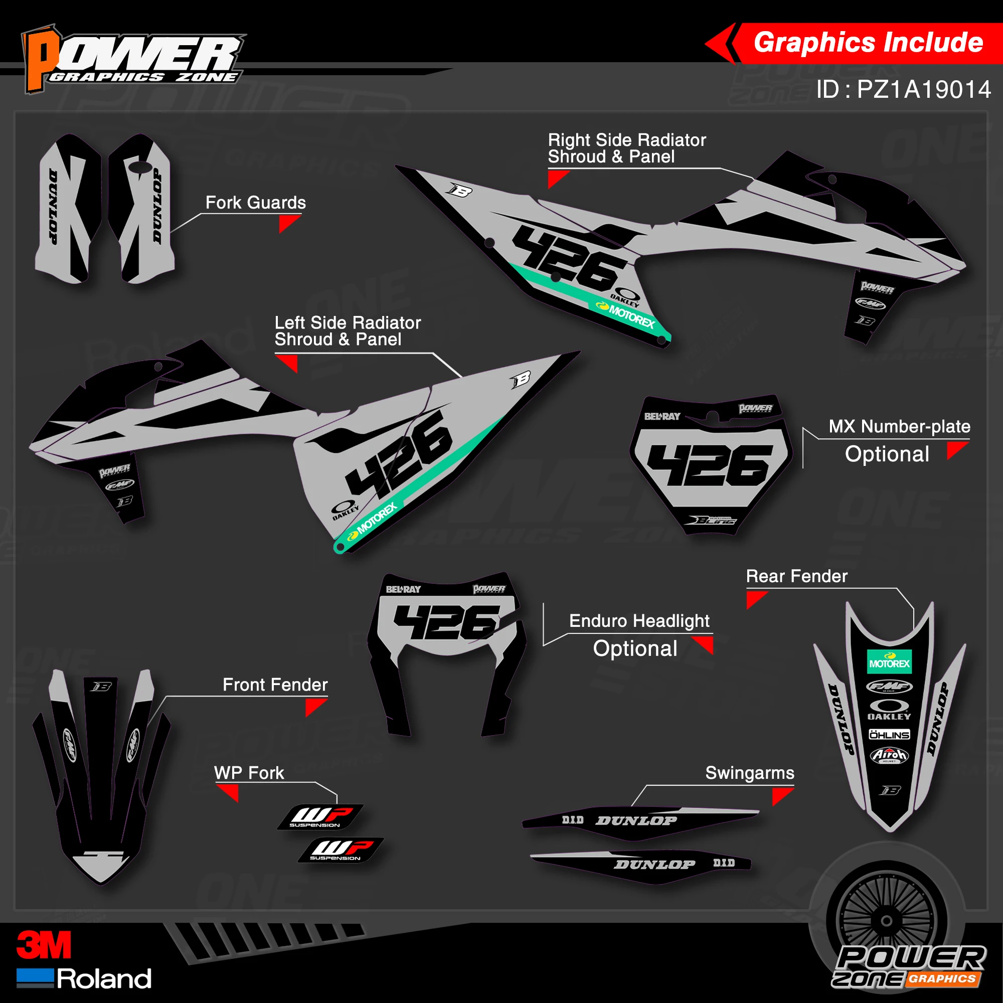 Набор наклеек PowerZone для KTM SX SXF MX 19-20 EXC XCW Enduro 20-N 125-500cc 14 | Автомобили и мотоциклы