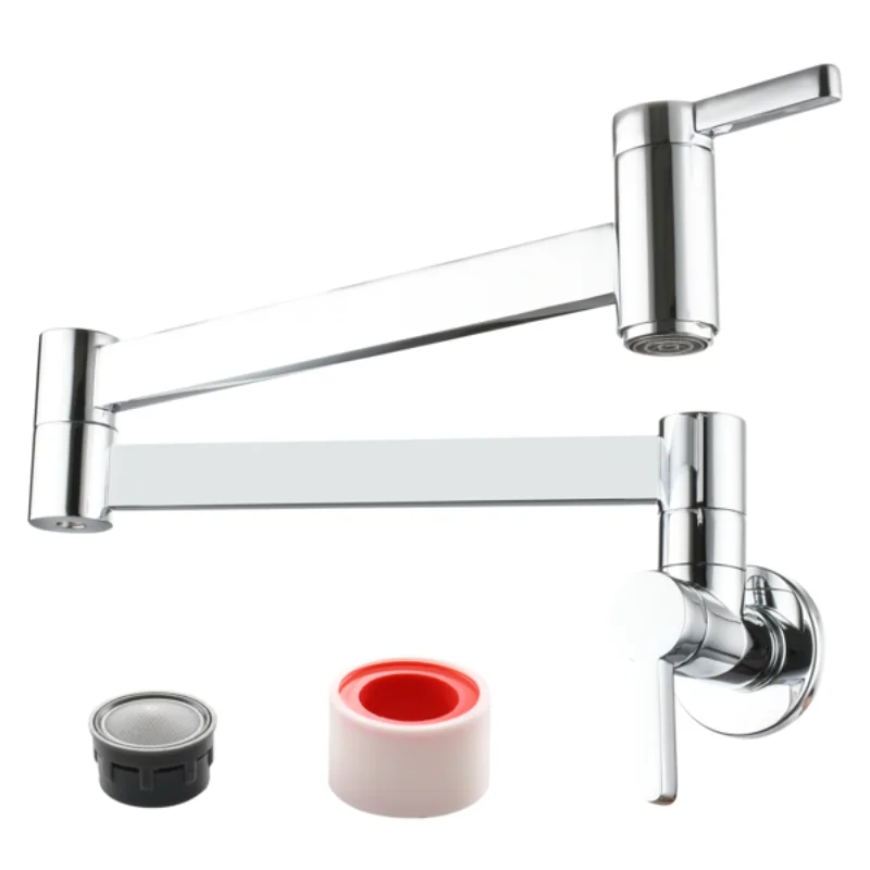 

Brass Wall Mounted Foldable Faucet Double Handles Fuacet Cold Water Kitchen Tap Chrome[US Stock]