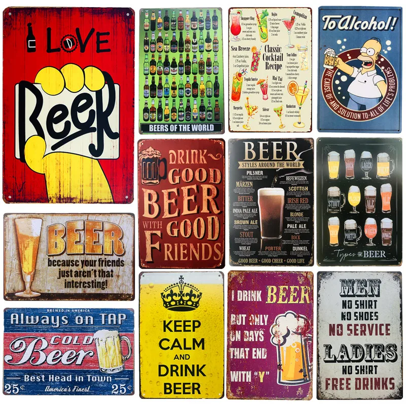 

Vintage I Love Beer Metal Tin Signs Pub Tavern Wall Decor for Bar Pub Club Man Cave Retro Metal Art Posters