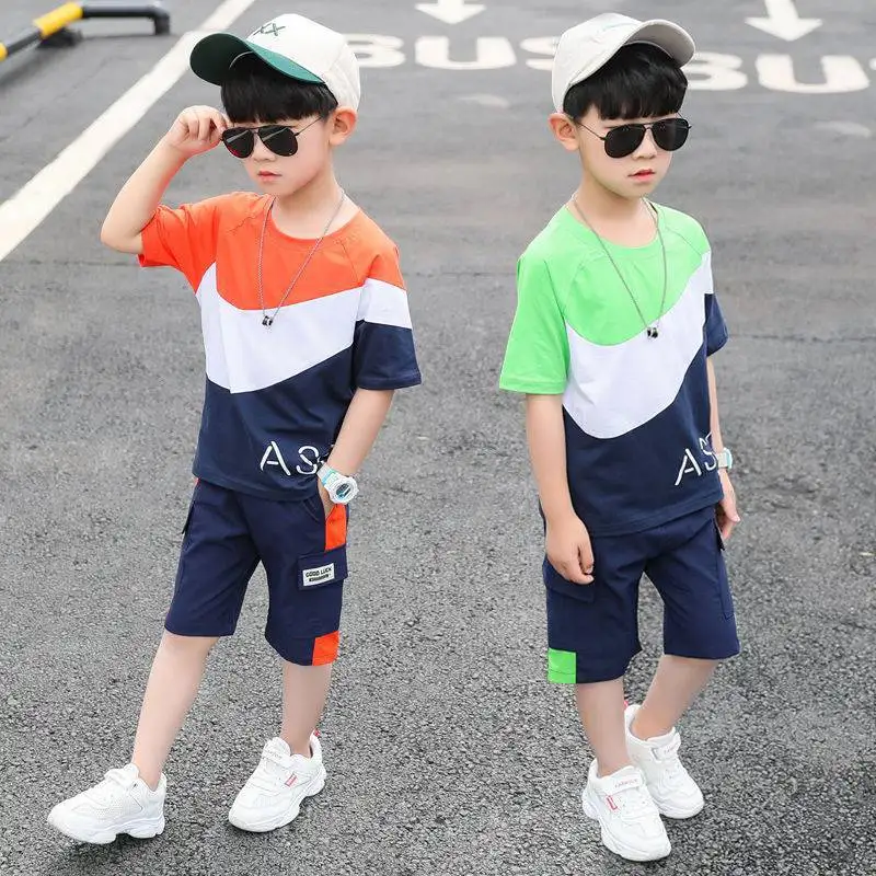 

New Baby Boys Sets Children's Clothing Suit Summer Color Matching Short-sleeved T Shirt +pant 2pc Sports Set 4-6 8 10 12 Ages