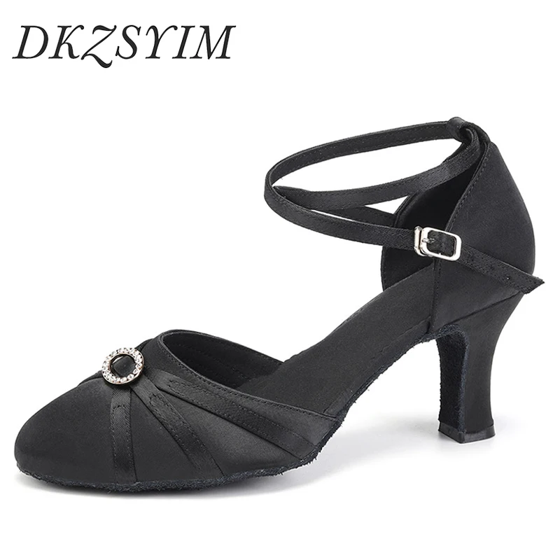 

DKZSYIM Tango Dance Shoes Latin Salsa Ballroom Women's Sports Dance High-heeled Sandals Black Brown Leather Dancing Shoes