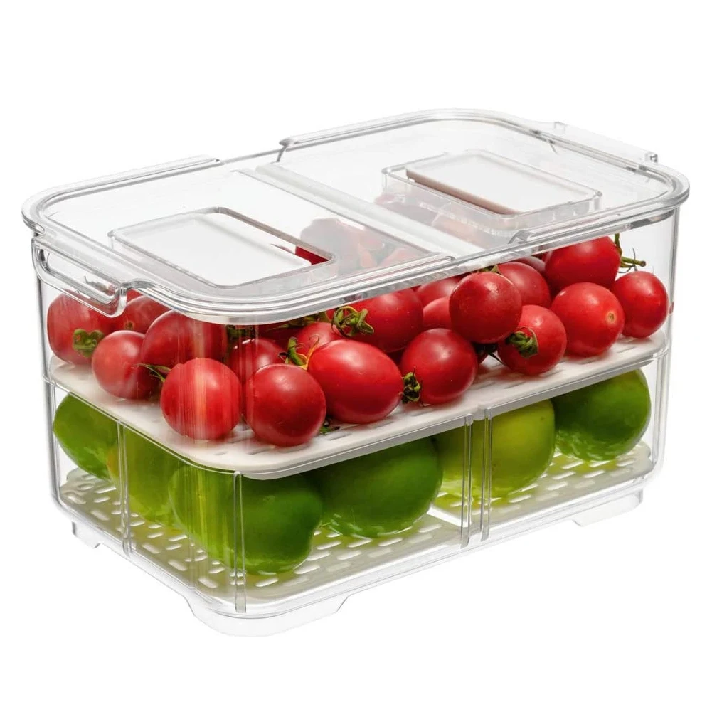 

Food Storage Container Bin Stackable Refrigerator Freezer Organizer, With Vented Lids And Removable Drain Tray