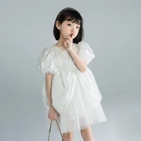 2022 flower girl white dress children birthday baptism dresses for kids elegant lace frocks girls boutique party wear dresses