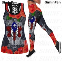 puerto rico symbol combo outfit women 3d printed hollow out tank top legging summer vest casual pant suits two piece yoga sets 1