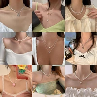 kpop necklaces for women 2022 sweet cute fairy imitation pearl necklace cold sweet simple goth chains chokers collar jewelry