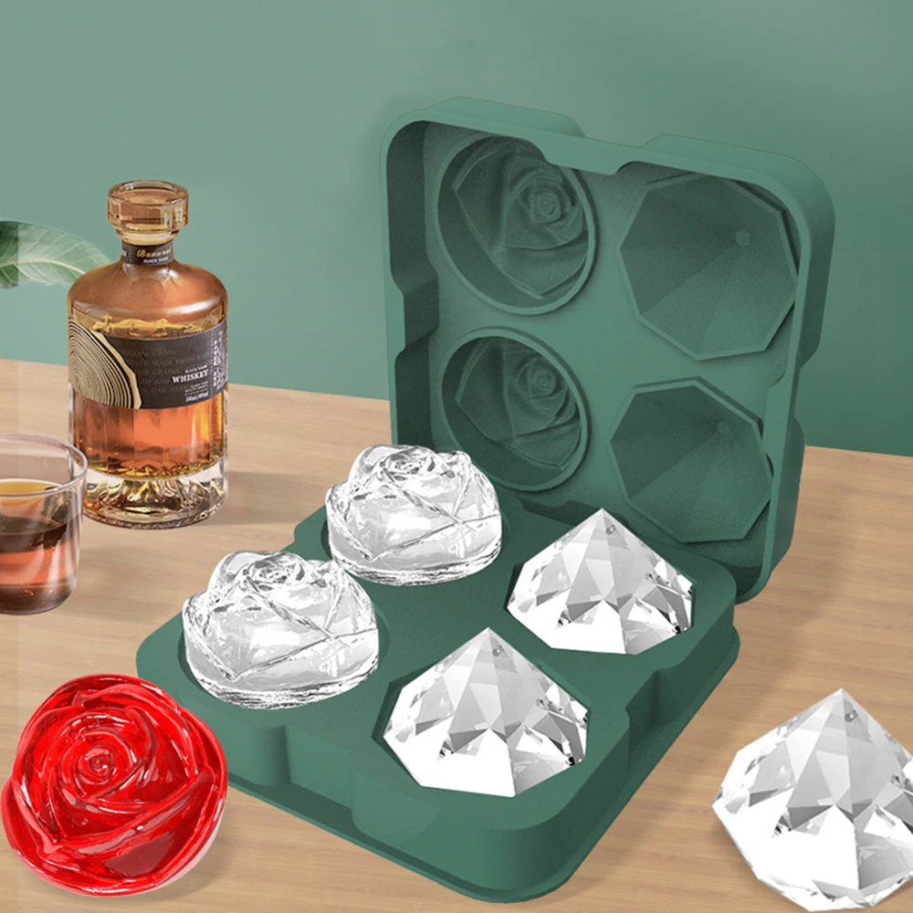 

Rose Diamond Shape Ice Cube Mold Whisky Wine Cool Down Ice Maker Reusable Ice Cubes Tray Mold for Freezer with Lid