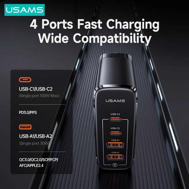 usams 100w gan charger pd qc3 0 scp fcp afc quick charge portable phone charger for apple macbook huawei phone laptop tablet free global shipping