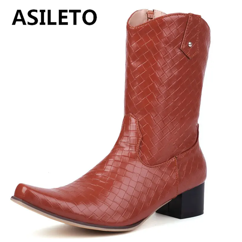 ASILETO/женские сапоги до середины икры с квадратным носком на массивном каблуке 4 5