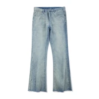 mens jeans spring and summer loose hip hop jeans wide leg pants men button solid color pocket denim bell bottom pants trousers