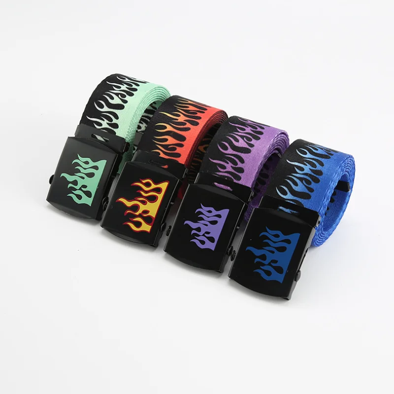 Fashion Flame Belts for Man Hip-hop Style Waistbands 125cm Colorful Webbing Casual Belts Men's Apparel Accessories