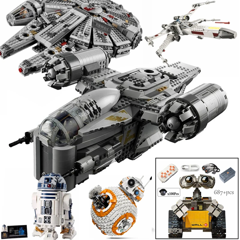 

Razor Crest Compatible 75292 1023PCS 5 Figures Building Kit Bricks Spaceship Constructor WALL E Blocks Kids Christmas Toys Gifts