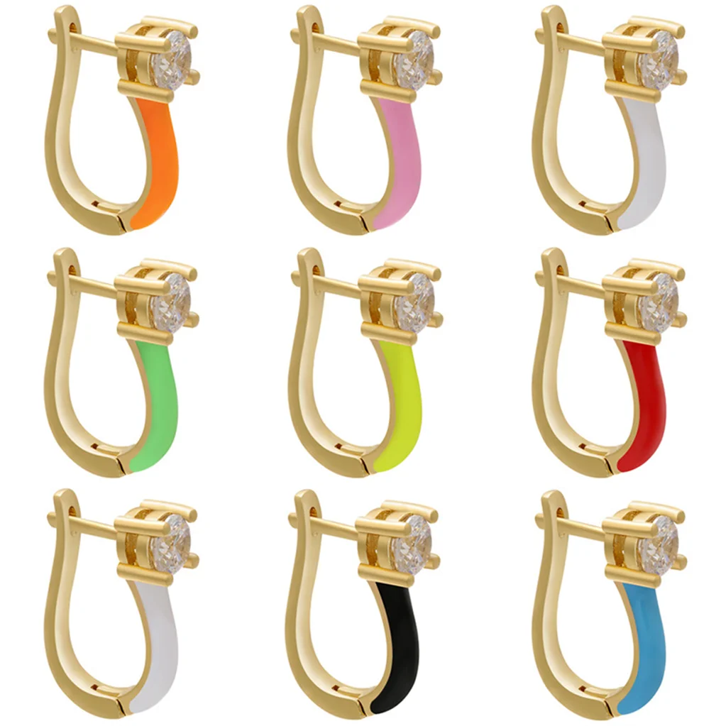 

2022 Summer Women Color Fashion Jewelry Enamel U-Shaped Pierced Earrings Gold Color Small Hoop Earrings for Women Wholesale