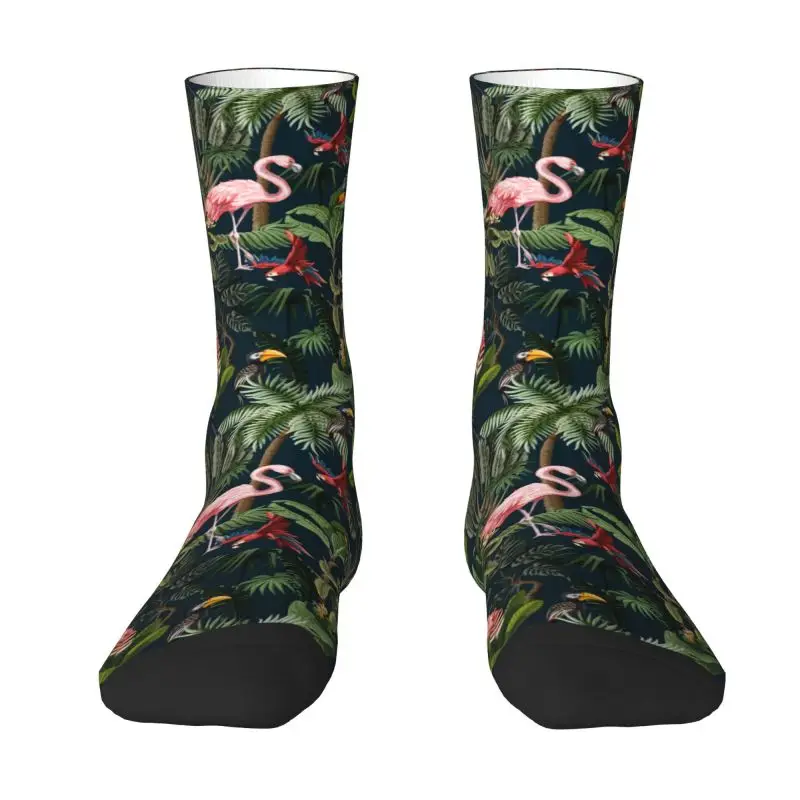 

Novelty Mens Jungle Pattern With Toucan Flamingo And Parrot Dress Socks Unisex Warm Breathbale 3D Print Tropical Bird Crew Socks