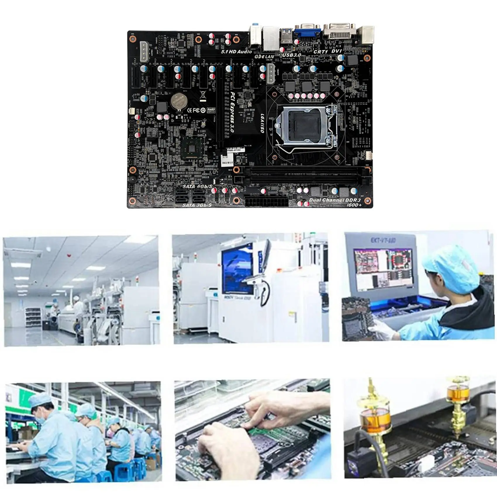 Q87 BTC Mining Motherboard 2XDDR3 Slots 1XPCIE X16 7XPCIE X1 Support for LGA1150 Intel 4Th I3 I5 I7 Pentium Celeron CPU |