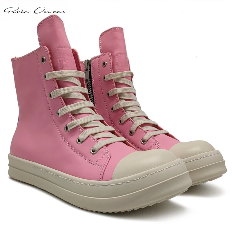 

High Street Brand Rick High Top Board Shoes Owens Sneakers Mens Pink Leather CasualShoes Men's Sneakers Men's Shoes Women Shoes