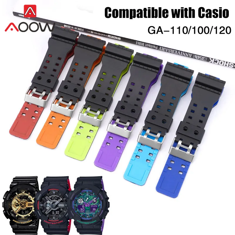 

Resin Sport Strap for Casio G-SHOCK GA-100 110 GD-120 GLS-100 Matte Double Color Sport Waterproof Men TPU Replacement Watch Band