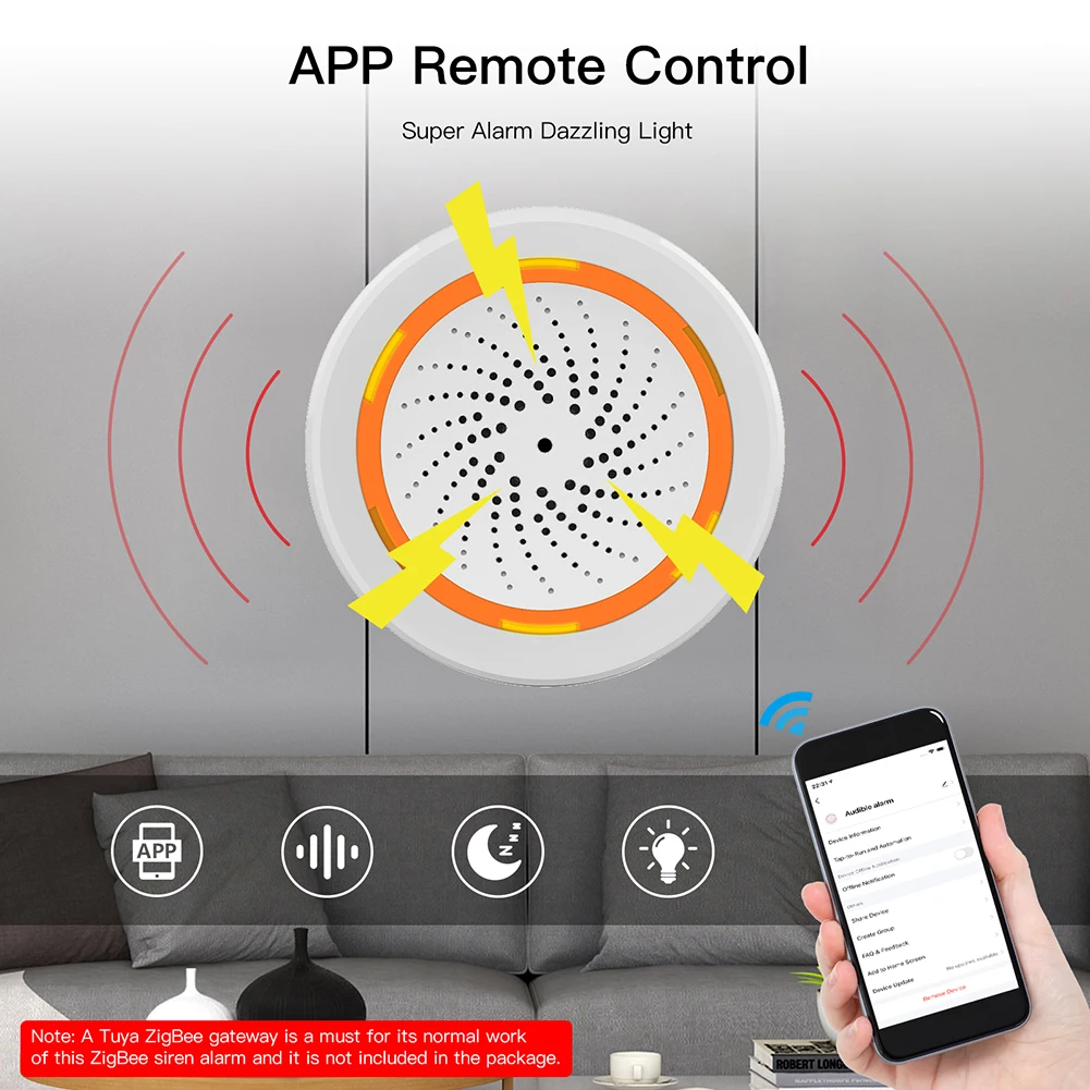 

Беспроводная звукосветильник сирена Tuya ZigBee, сенсор с Wi-Fi, для умного дома, датчик влажности и температуры