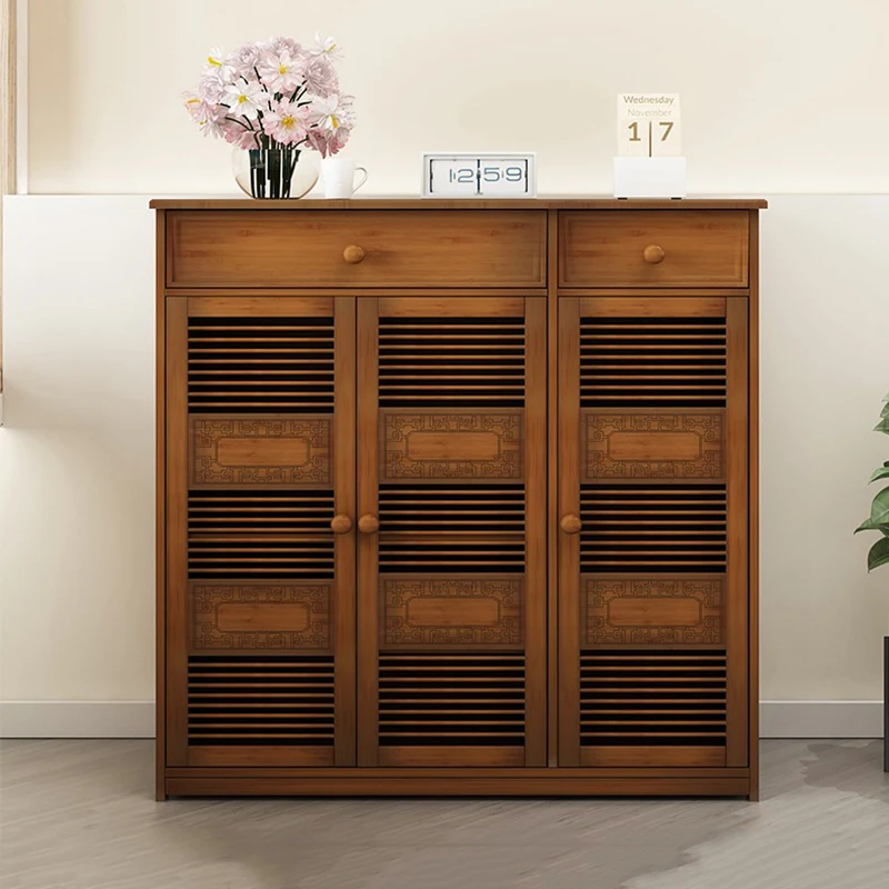 

Wood Storage Shoe Cabinet Organizer Small Entrance Simple Solid Side Shoe Rack Tipping Bucket Space-saving Home Furniture QF