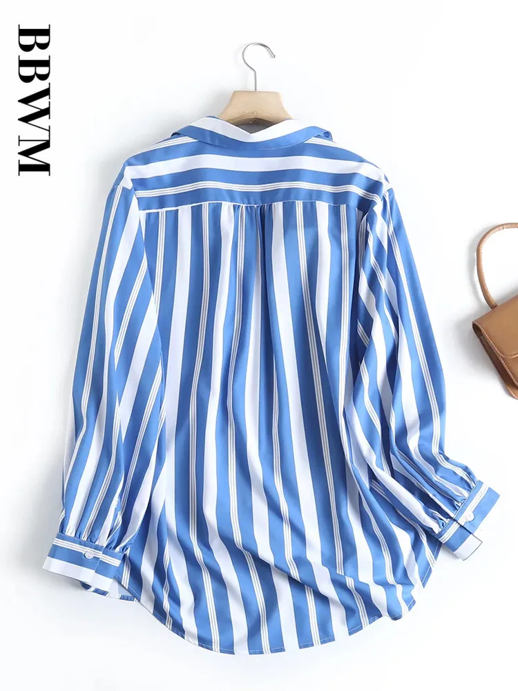 Женская свободная однобортная рубашка в полоску с длинным рукавом летние