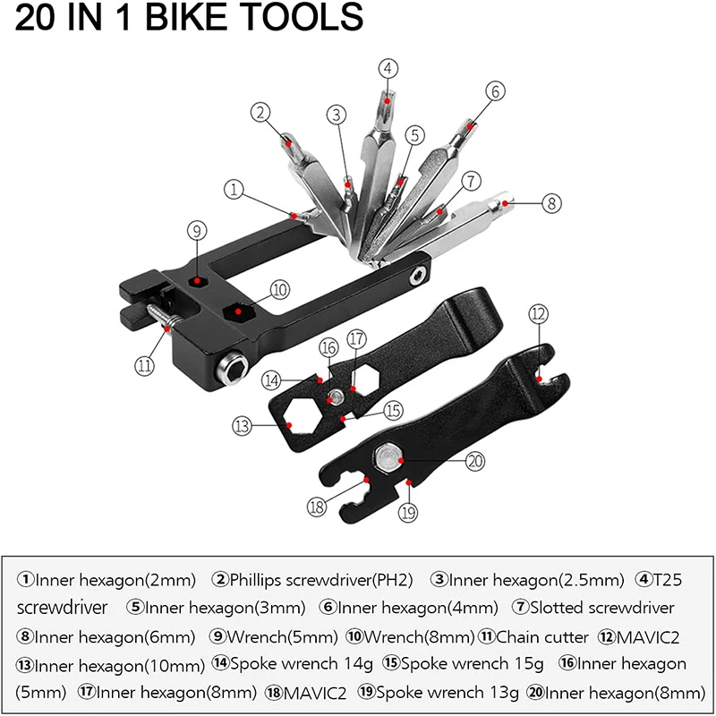 20-in-1 Multi-function Bicycle Repair Kit Pocket Tool MTB Mountain Bike Multitool Cycling Repairing Hand |