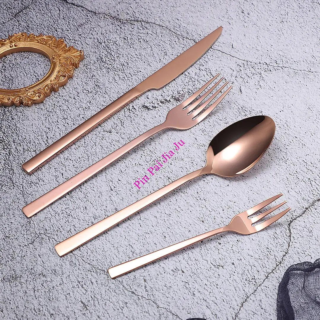 

Rose Gold Tableware Set 16 Pieces Cutlery Set Stainless Steel Forks Spoons Knives Dinnerware Set Complete Tableware for Home