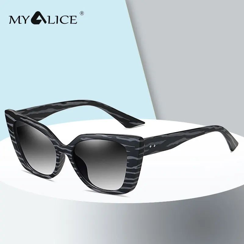 

MYALICE Fashion Women Cat Eye Sunglasses Zebra pattern Personality Brand Designer Stage Gift performance Wholesale UV400