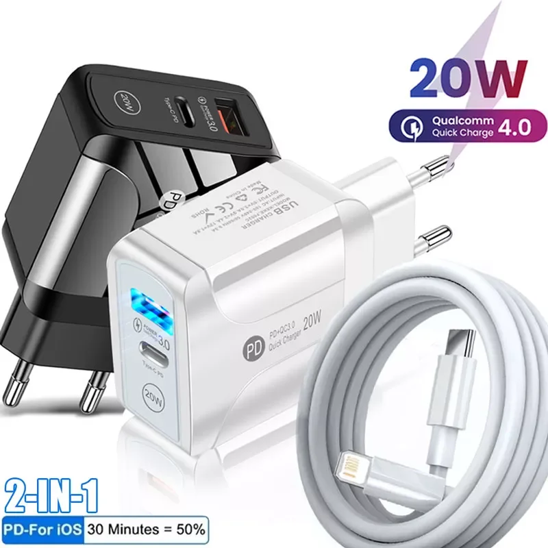 

Quick Charge 20W EU/US PD 3.0 Charger For iPhone 13 12 11 XR XS SE Pro Max Fast Charger USB C To Type C Phone Fast Charge Cable