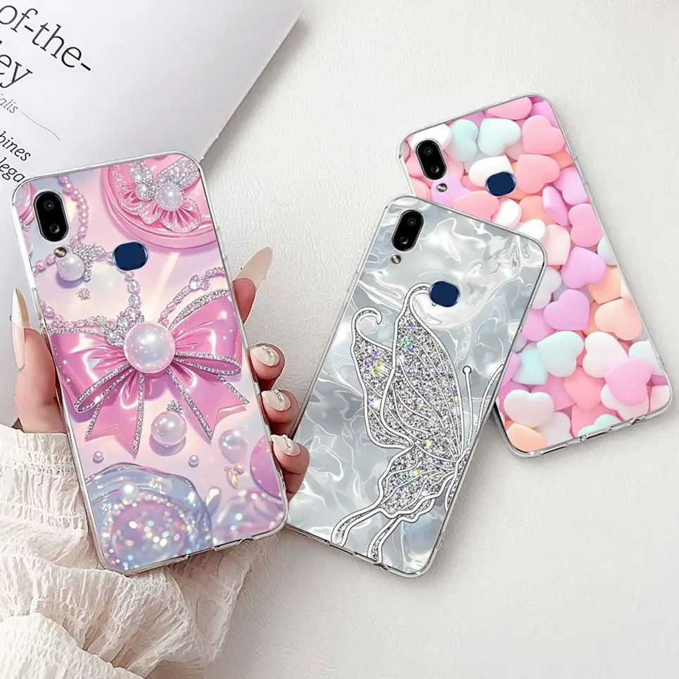 Фото Прозрачный мягкий тонкий чехол для телефона Samsung Galaxy A10s A10 Samsung M01s A105F A107F, роскошный девчачий модный чехол с цветочным рисунком №2